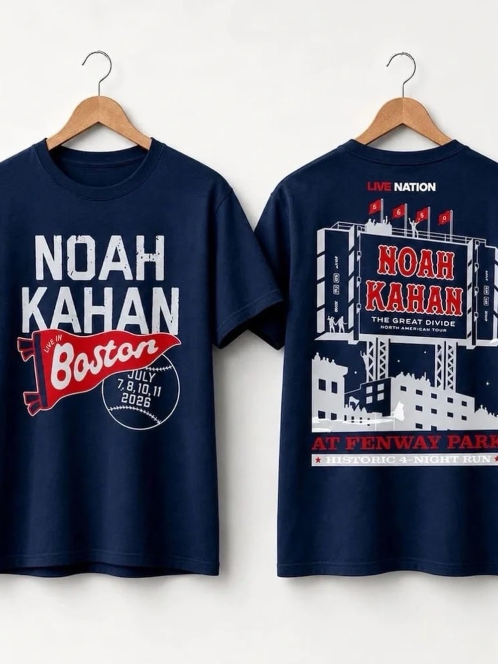 Gildan Navy Noah Kahan Concert Tee with Red & White Graphics